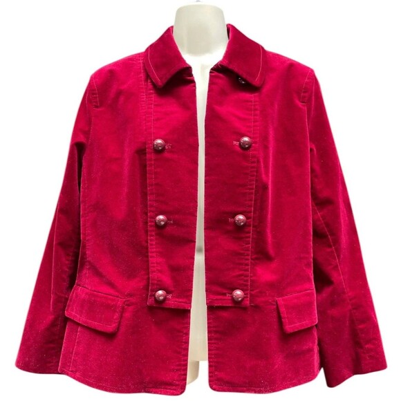 Talbots Velvet Petite Blazer Jacket Women’s 8P Red Wine Military Pea Coat Button - Picture 2 of 16